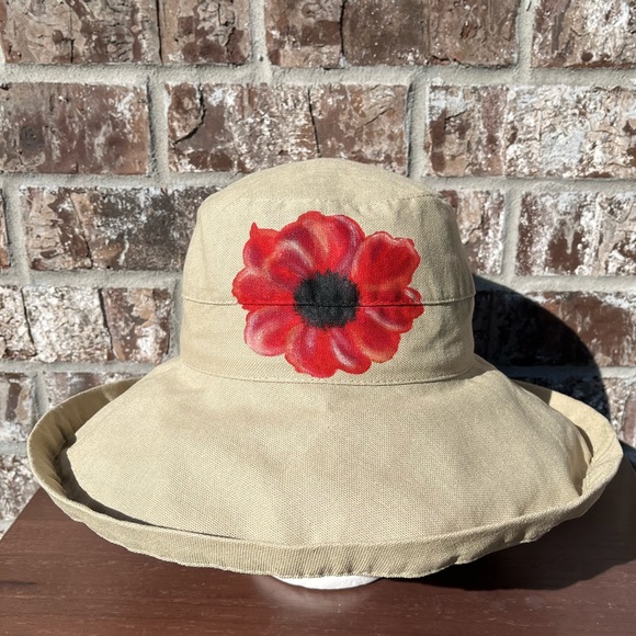 Scala Big Brim Hat in Chino with Red Poppy - Picture 3 of 6